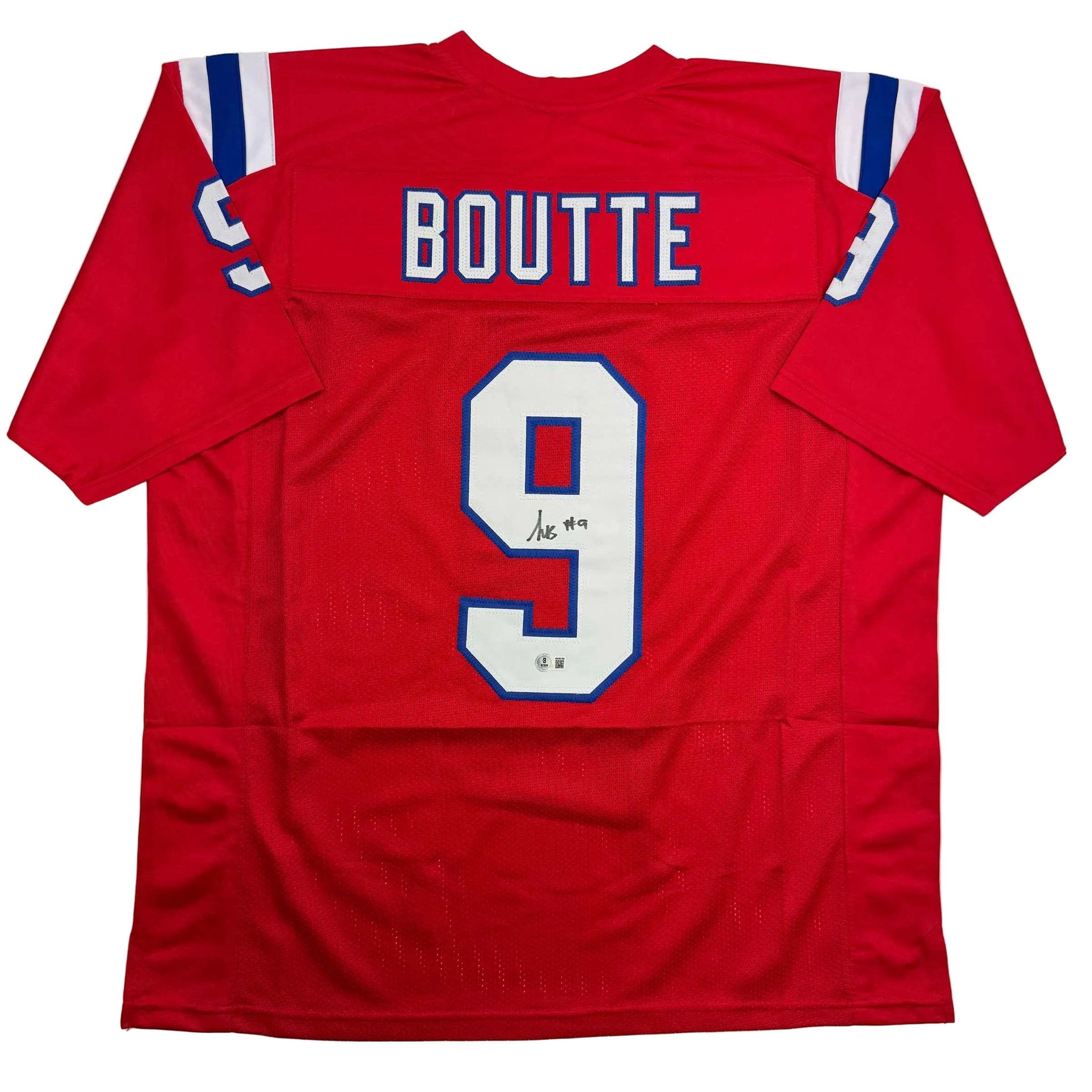 Autographed/Signed Kayshon Boutte New England Red Football Jersey Beckett BAS COA