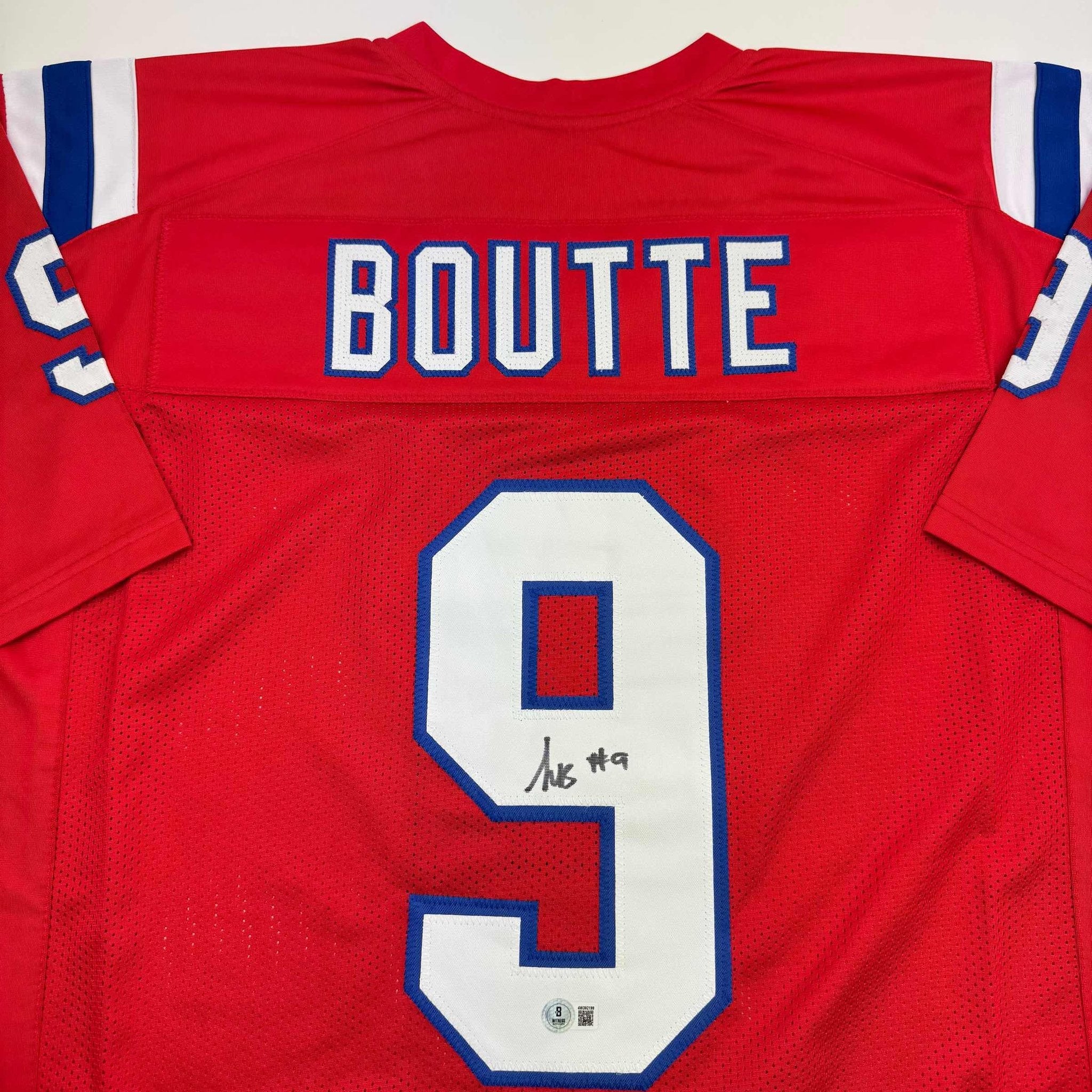 Autographed/Signed Kayshon Boutte New England Red Football Jersey Beckett BAS COA