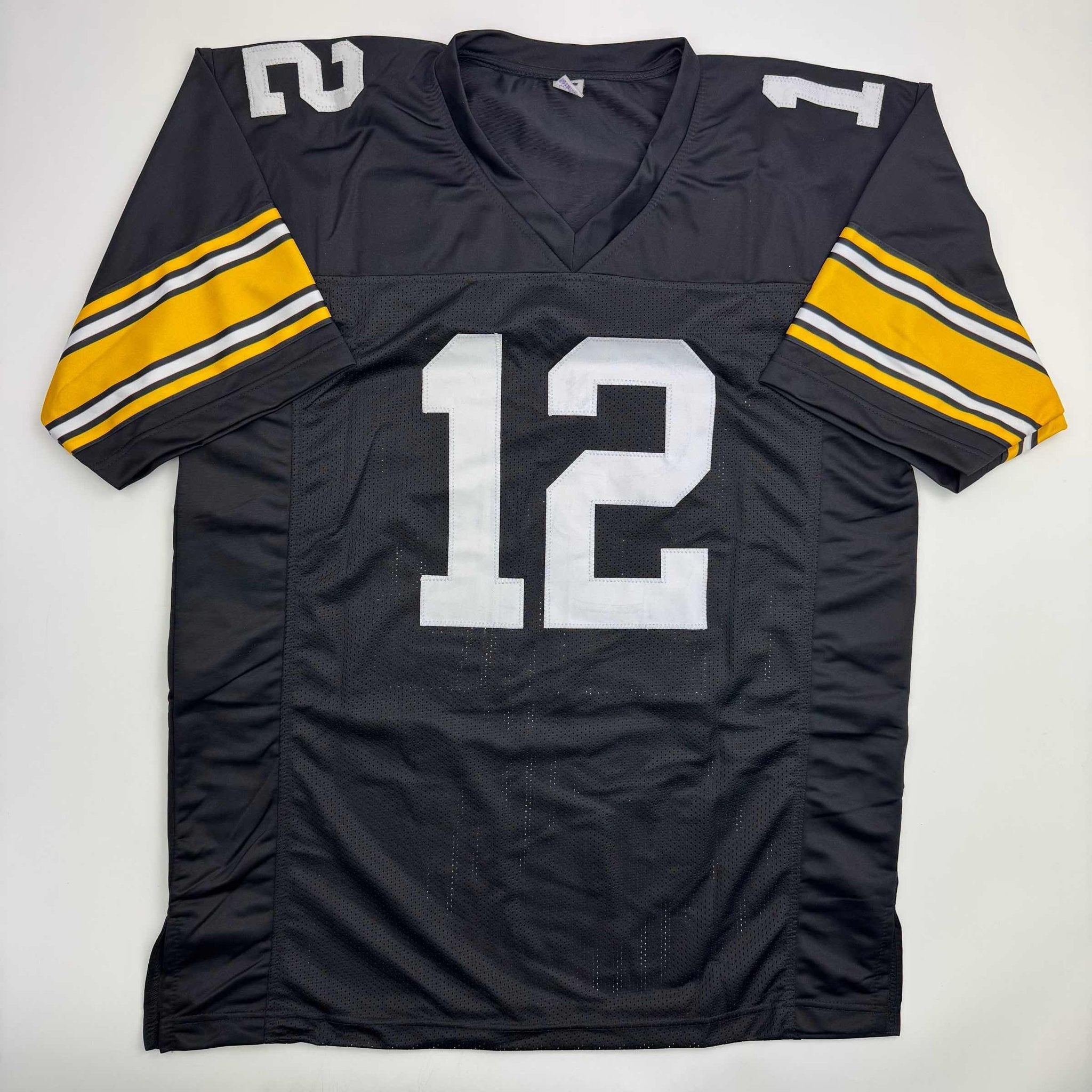 Autographed/Signed Terry Bradshaw Pittsburgh Black Football Jersey Beckett BAS COA