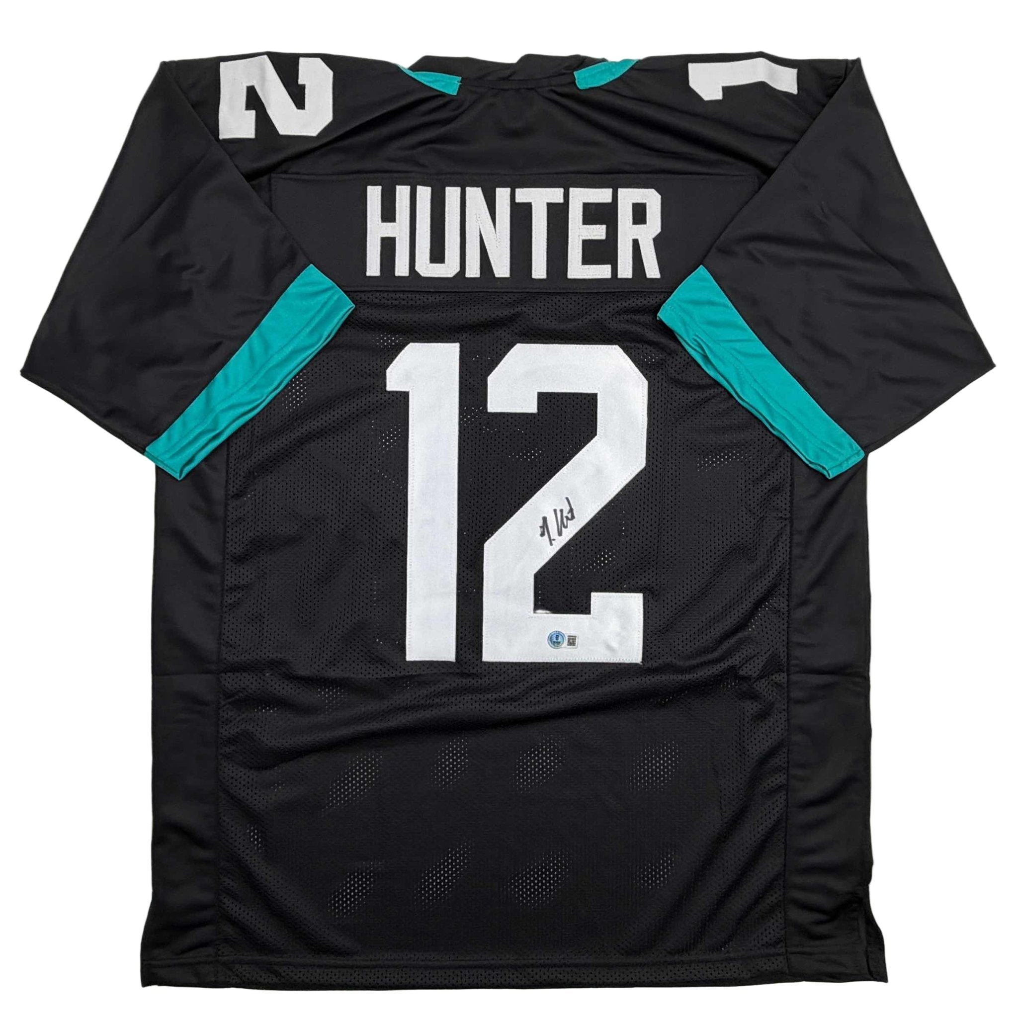 Autographed/Signed Travis Hunter Jacksonville Black Football Jersey Beckett BAS COA