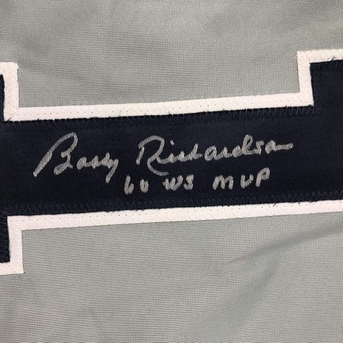 Framed Autographed/Signed Bobby Richardson 35x39 60 WS MVP New York Grey Baseball Jersey JSA COA