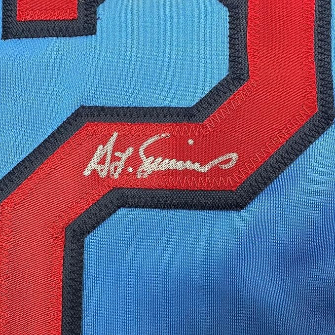 Framed Autographed/Signed Ted Simmons 35x39 St. Louis Blue Baseball Jersey JSA COA