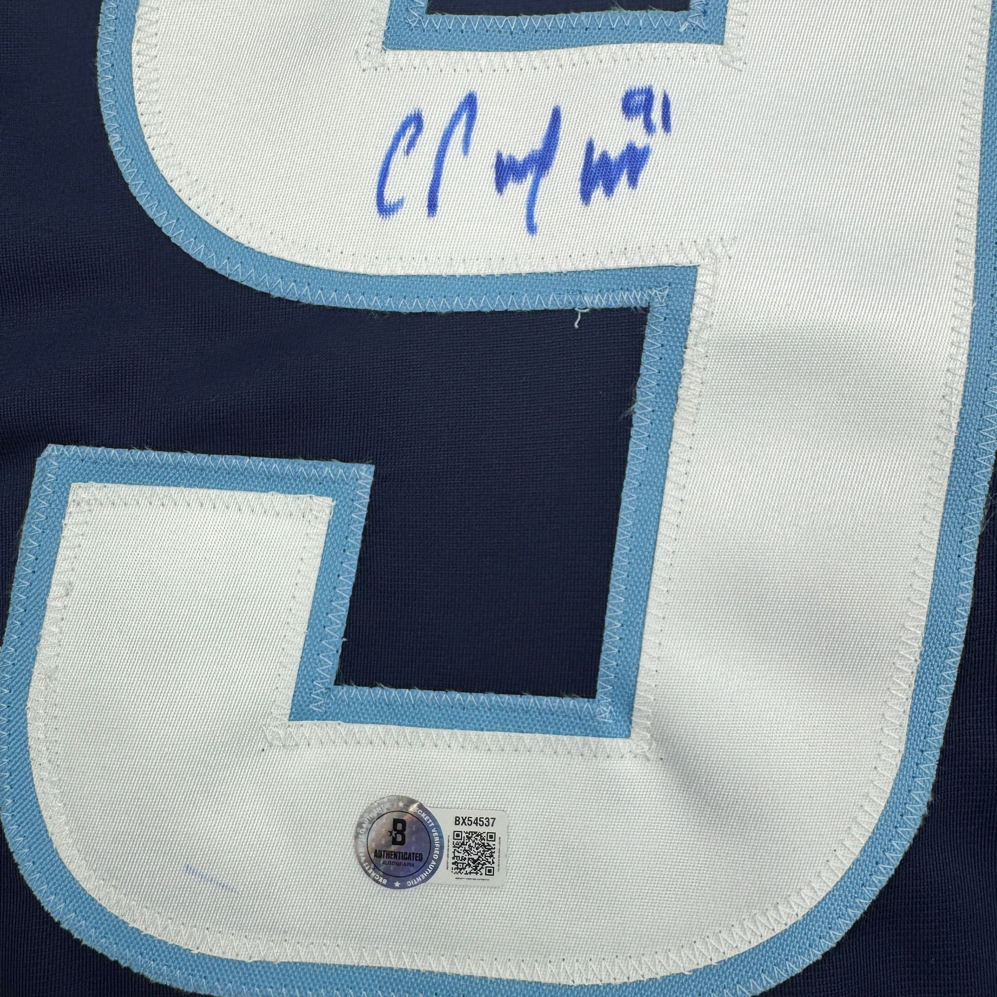 Autographed/Signed Cole Perfetti Winnipeg Blue Hockey Jersey Beckett BAS COA