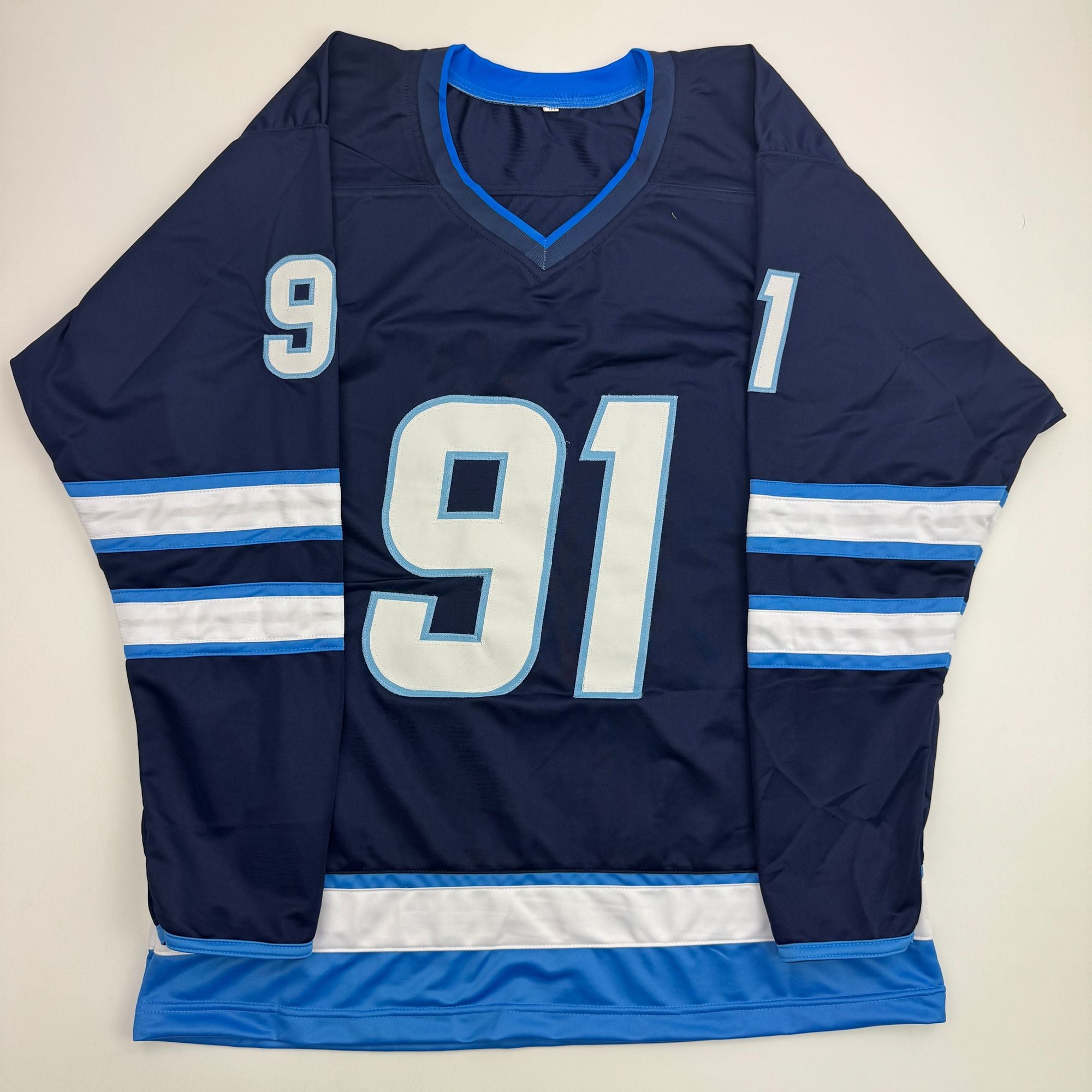 Autographed/Signed Cole Perfetti Winnipeg Blue Hockey Jersey Beckett BAS COA