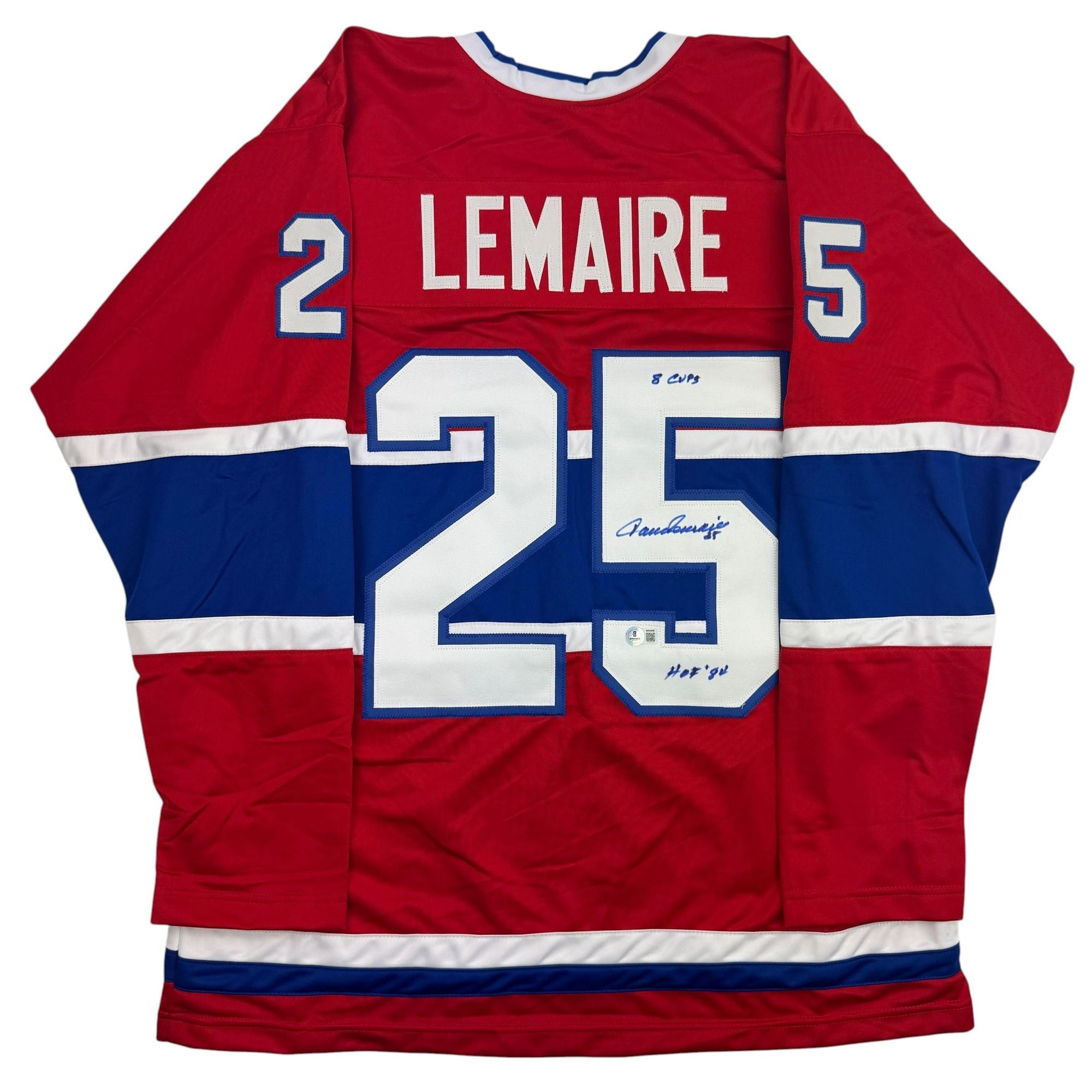 Autographed/Signed Jacques Lemaire Montreal Red Hockey Jersey Beckett BAS COA