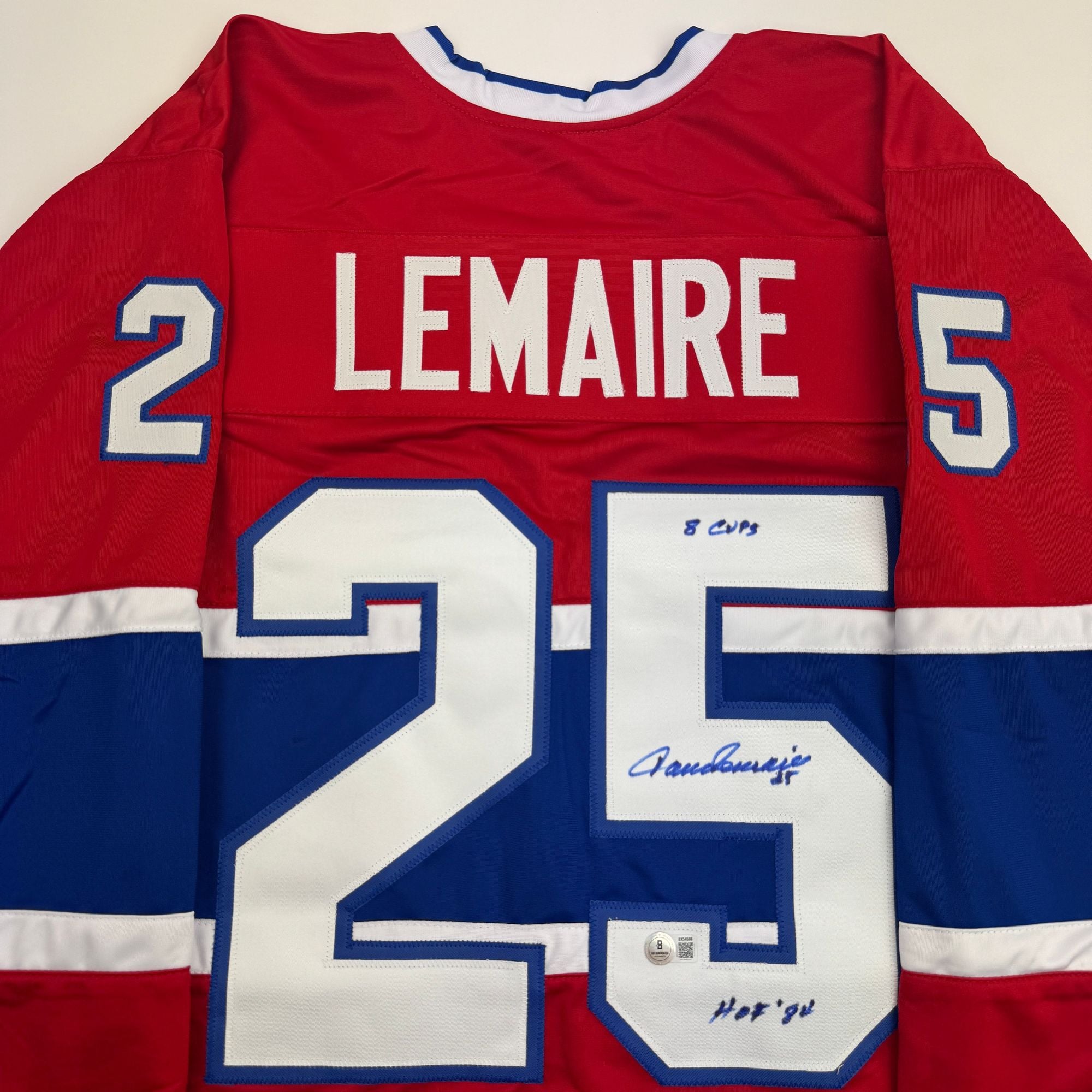Autographed/Signed Jacques Lemaire Montreal Red Hockey Jersey Beckett BAS COA