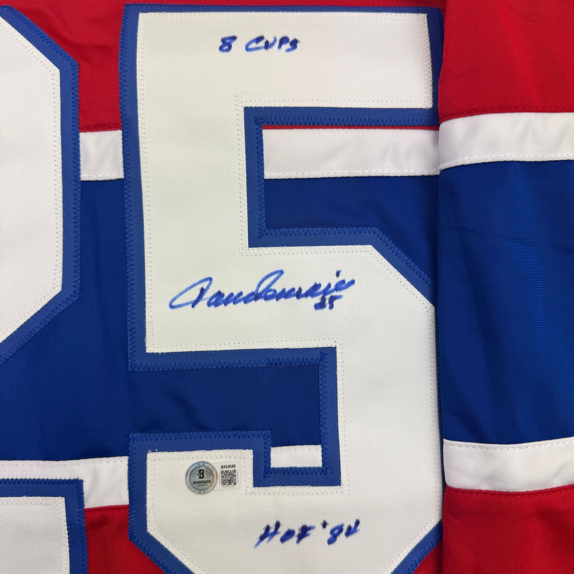 Autographed/Signed Jacques Lemaire Montreal Red Hockey Jersey Beckett BAS COA