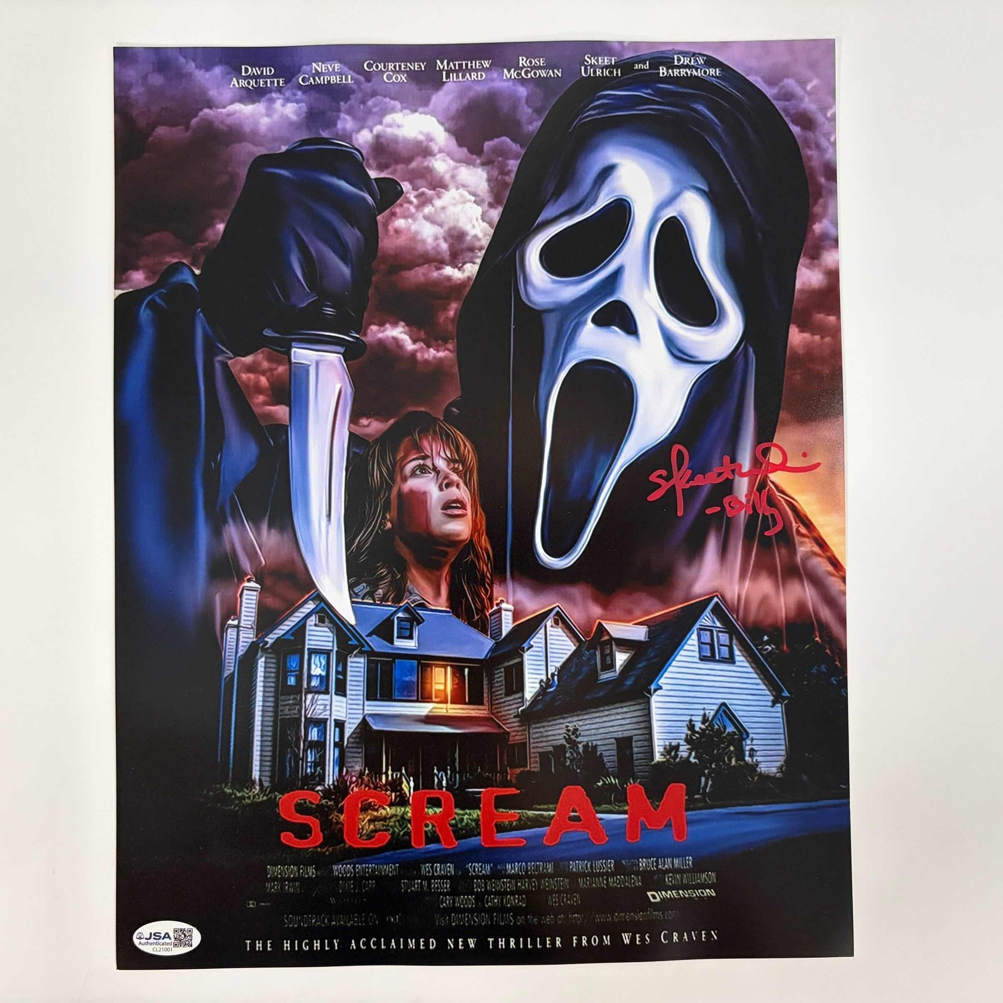 Autographed/Signed Skeet Ulrich Inscribed Billy Scream 1996 11x14 Movie Poster Photo JSA COA