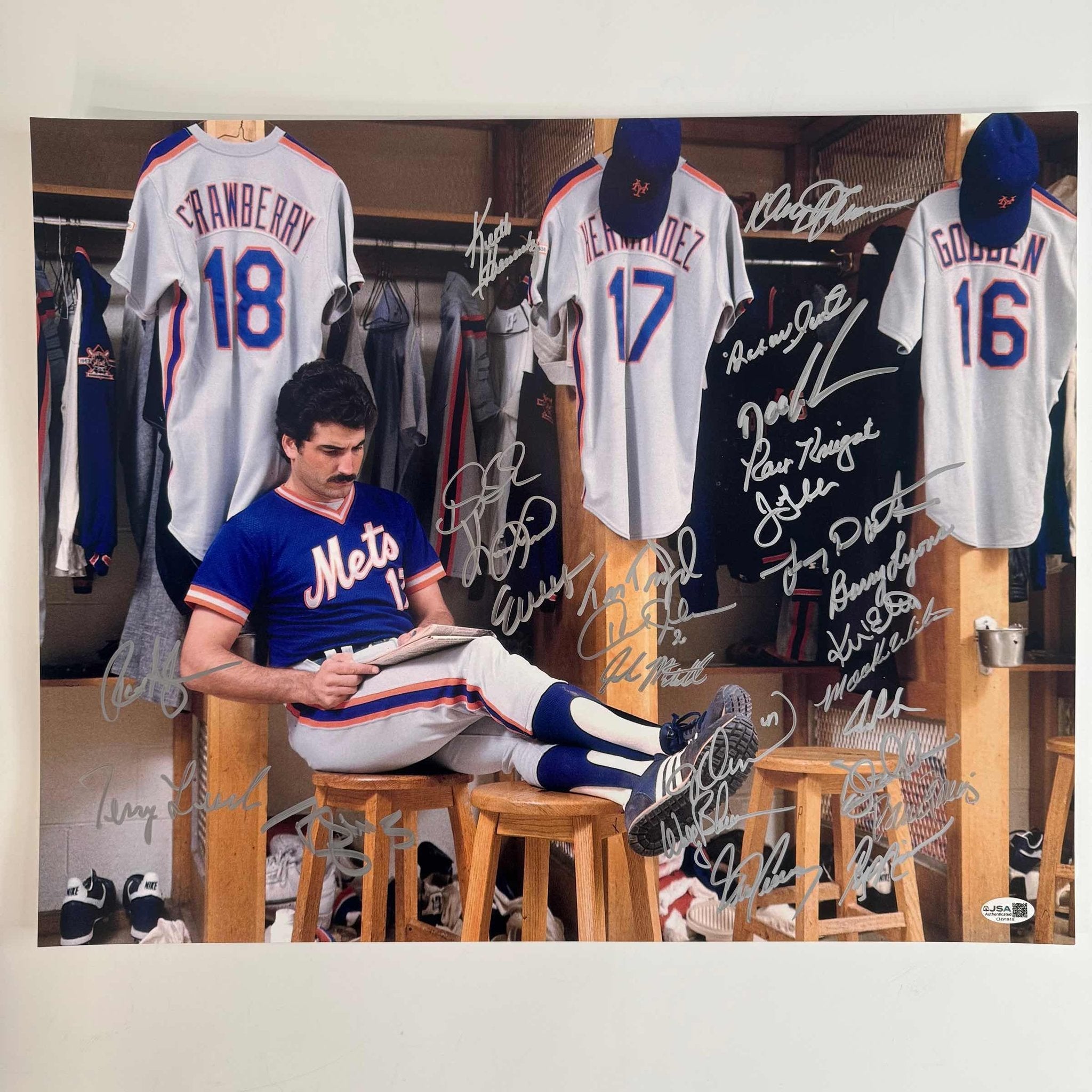 Autographed/Signed 1986 New York Mets Team 26x Sigs World Series Champions 16x20 Baseball Photo JSA COA