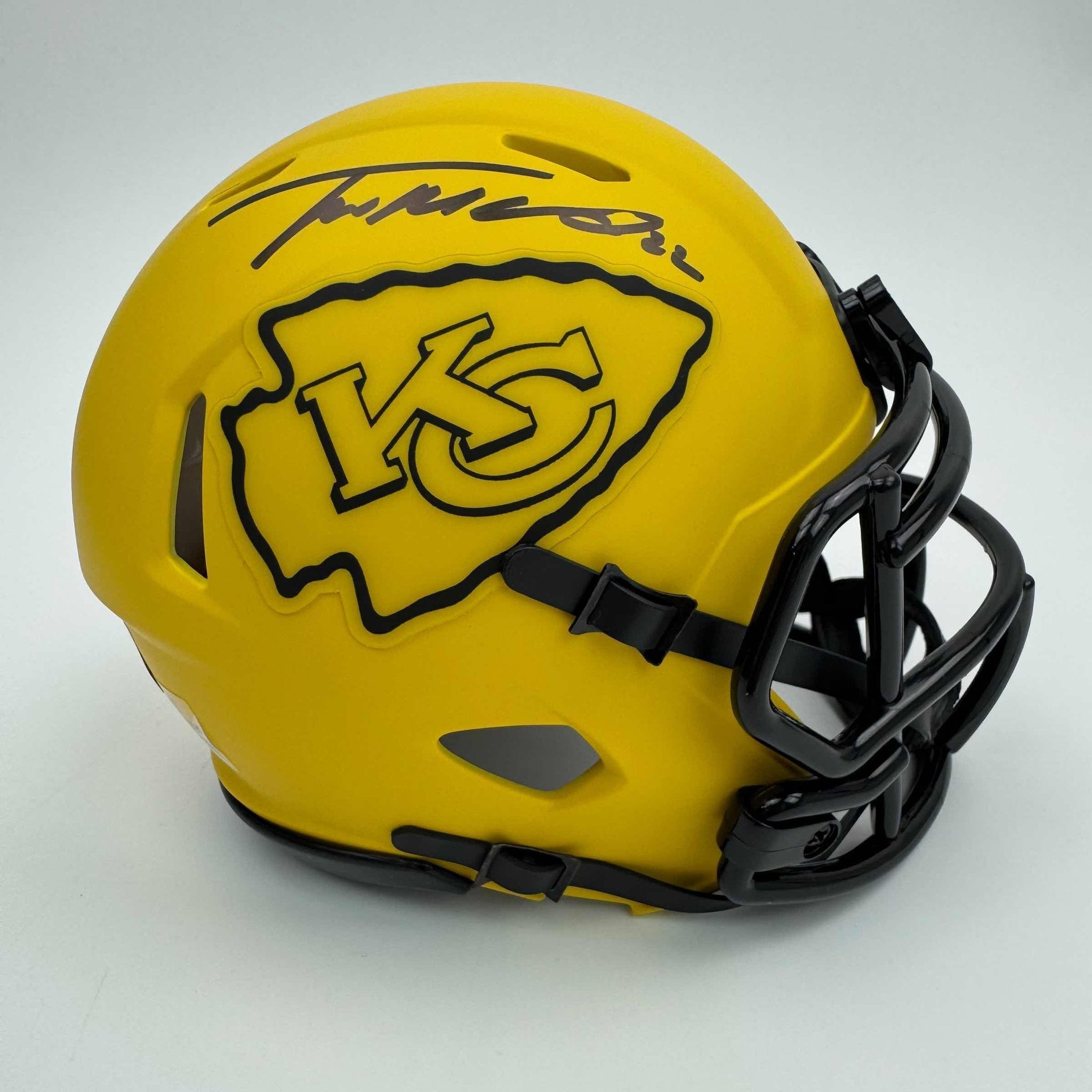 Autographed/Signed Trent McDuffie Kansas City Chiefs Yellow Rave Mini Football Helmet Beckett BAS COA