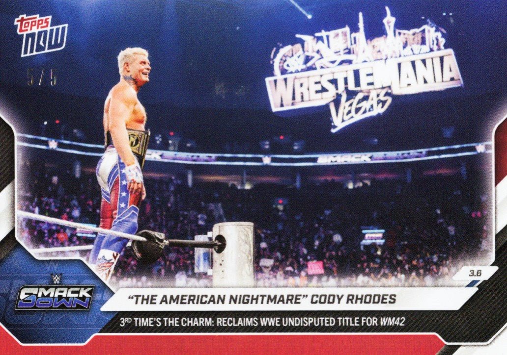 2026 Topps Now WWE Cody Rhodes #29 Red Foil /5 Wrestling Card