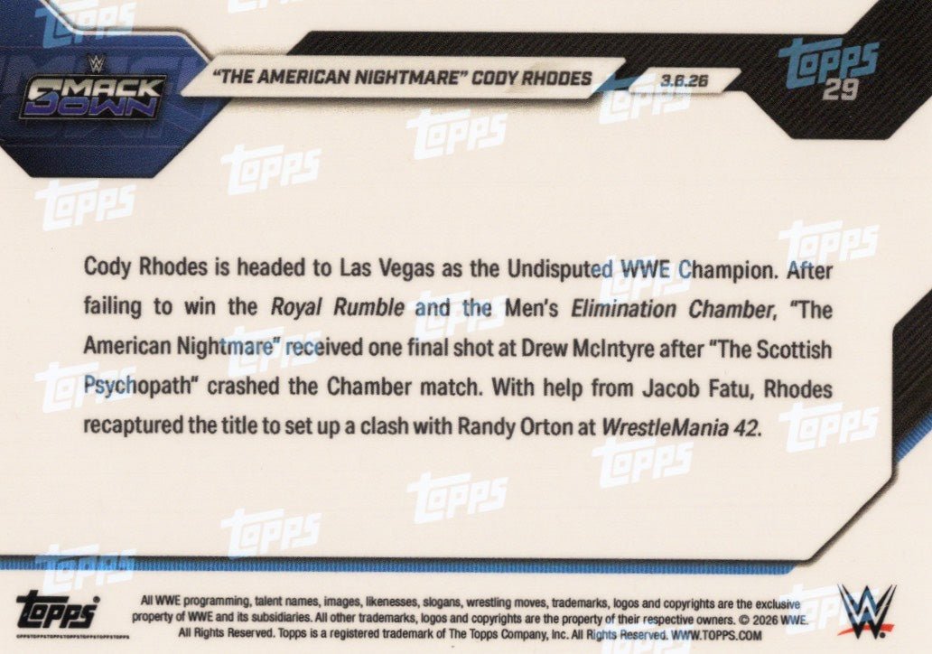 2026 Topps Now WWE Cody Rhodes #29 Gold Foil /50 Wrestling Card
