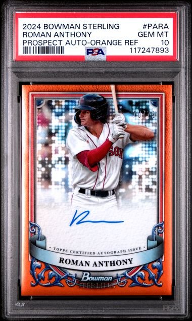 Graded 2024 Bowman Sterling Roman Anthony #PARA /75 Orange Refractor Auto Rookie RC Baseball Card PSA 10 Gem Mint