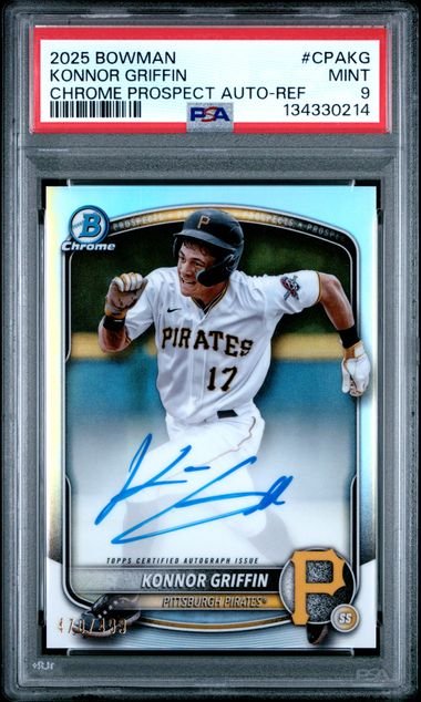 Graded 2025 Topps Bowman Konnor Griffin #CPAKG /499 Chrome Prospect Auto Refractor Rookie RC Baseball Card PSA 9 Mint