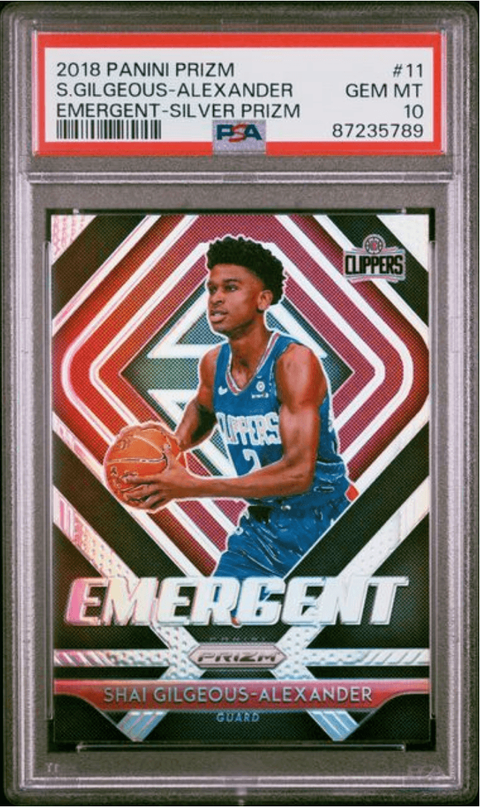 Graded 2018 Panini Prizm Shai Gilgeous-Alexander #11 Emergent Silver Prizm Rookie RC Basketball Card PSA 10 Gem Mint