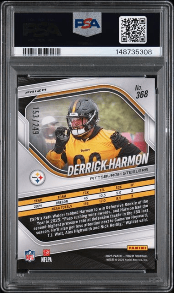 Graded 2205 Panini Prizm Derrick Harmon #368 Orange Prizm /249 Rookie RC Football Card PSA 10 Gem Mint