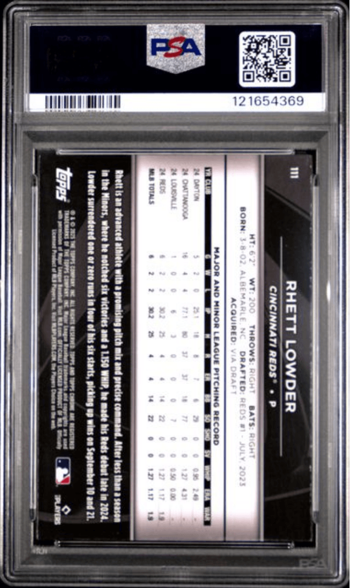 Graded 2025 Topps Chrome Black Rhett Lowder #111 Rookie RC Baseball Card PSA 10 Gem Mint
