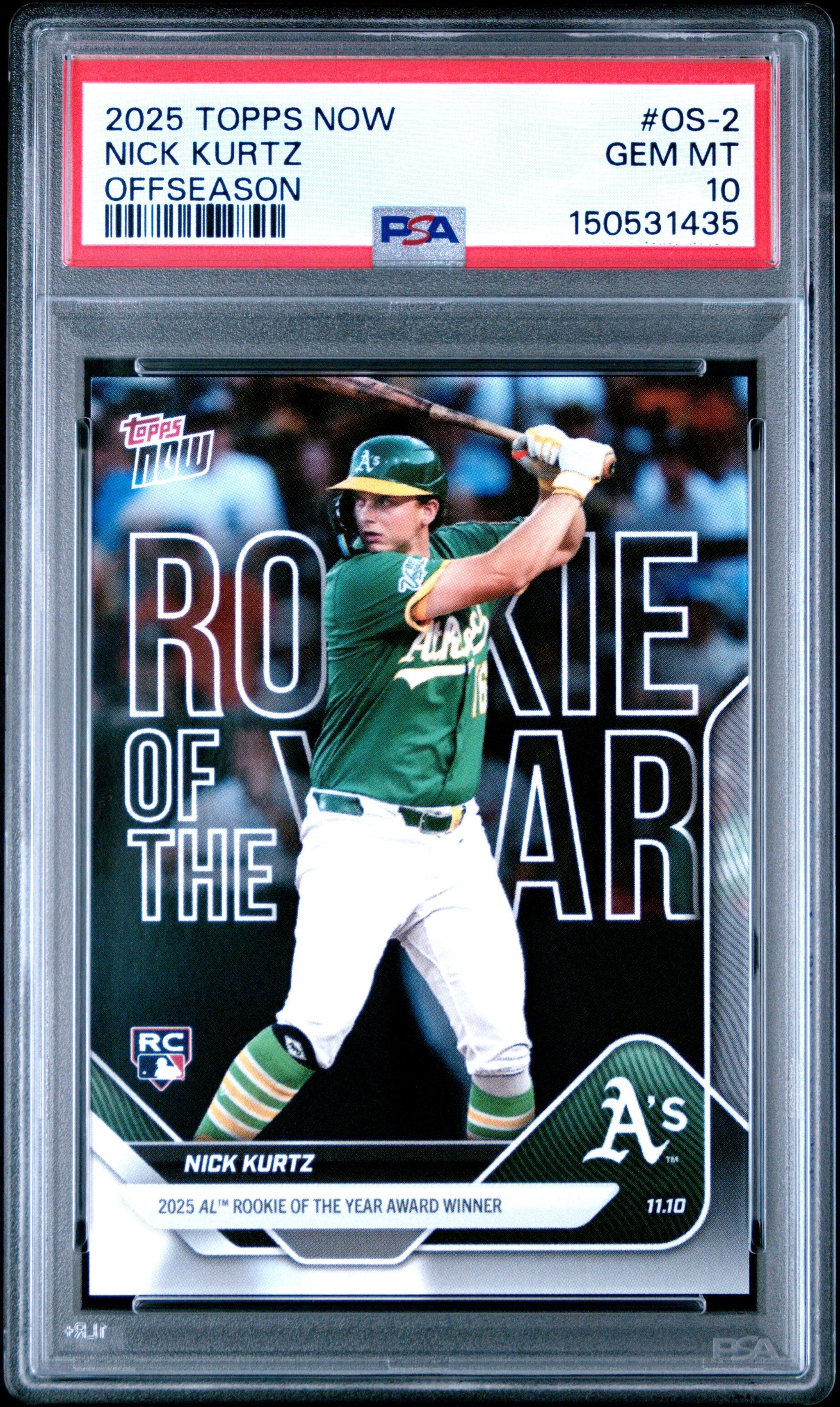 Graded 2025 Topps Now Nick Kurtz #OS2 Offseason Rookie RC Baseball Card PSA 10 Gem Mint