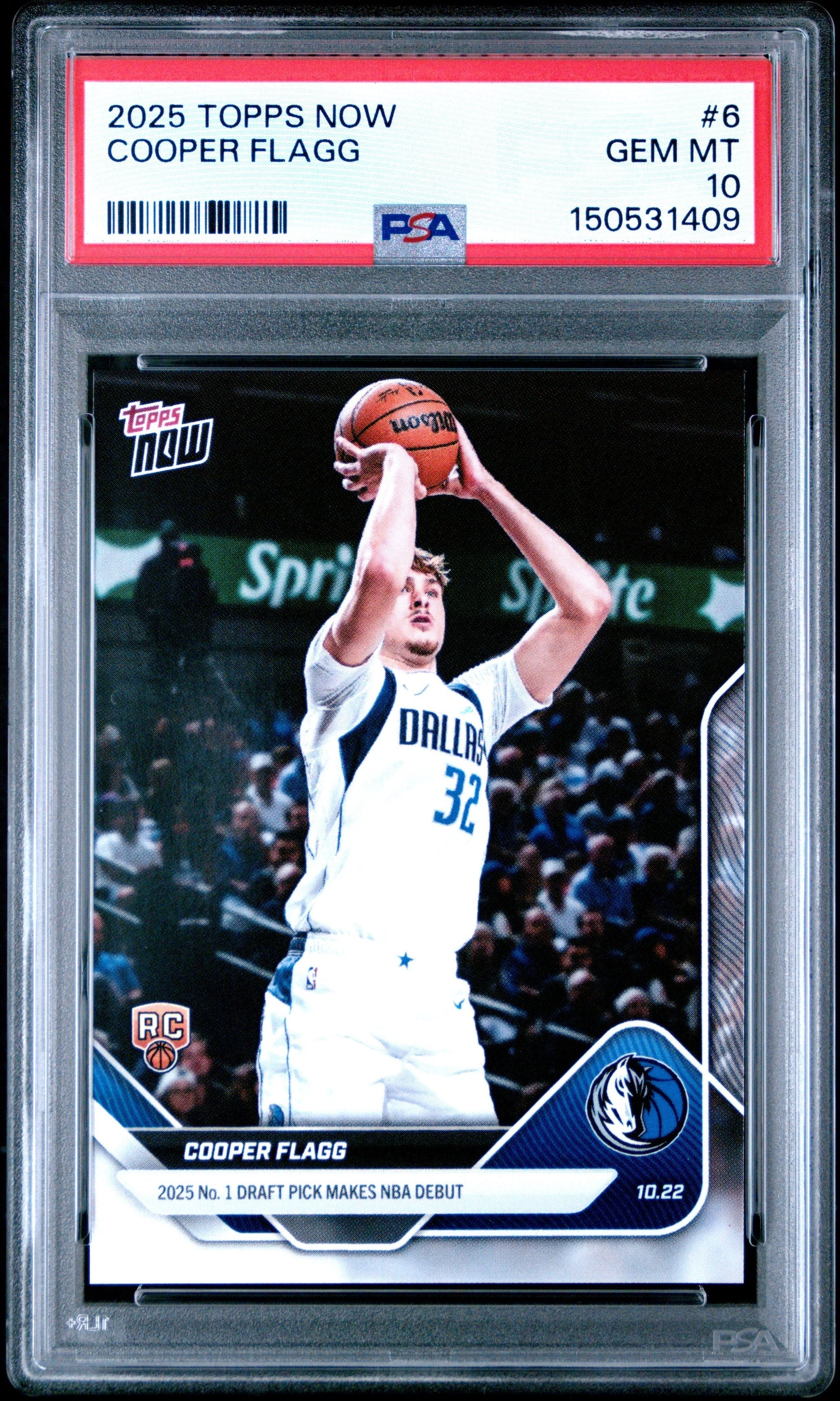 Graded 2025 Topps Now Cooper Flagg #6 Rookie RC Basketball Card PSA 10 Gem Mint