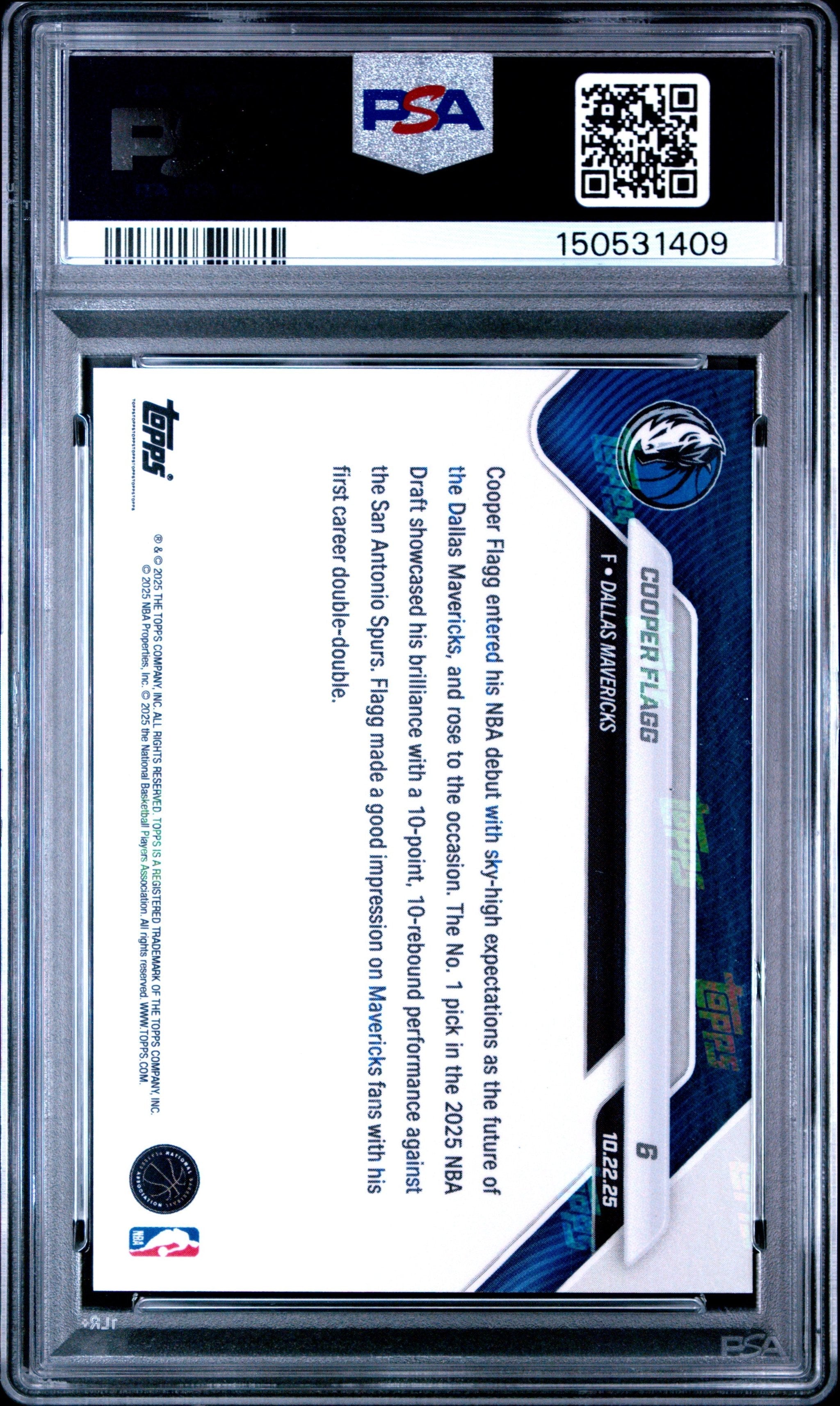 Graded 2025 Topps Now Cooper Flagg #6 Rookie RC Basketball Card PSA 10 Gem Mint