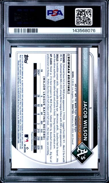 Graded 2025 Topps Bowman Chrome Jacob Wilson #1 /299 Fuchsia Wave Rookie RC Baseball Card PSA 10 Gem Mint