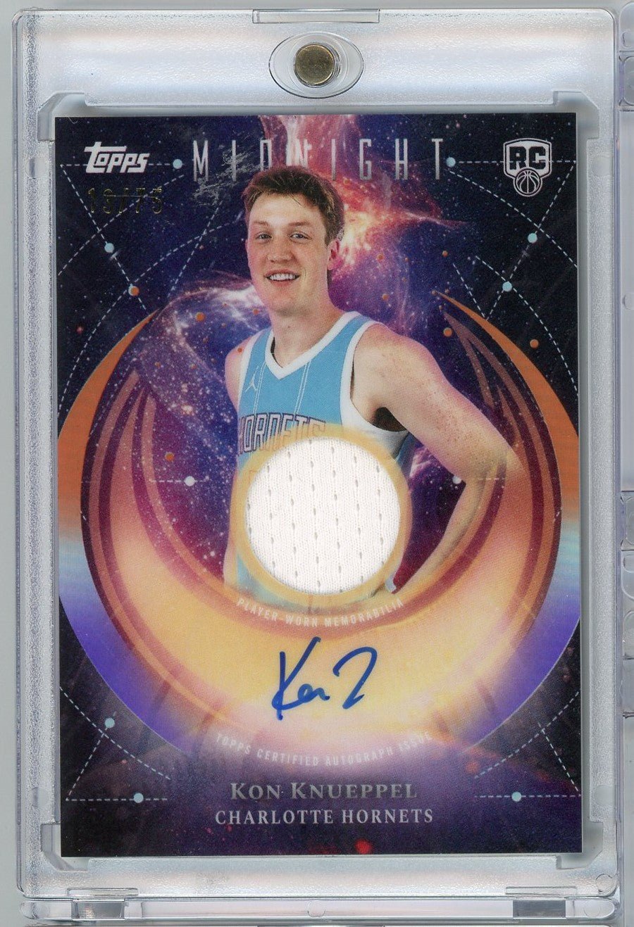 2025 Topps Midnight Kon Knueppel #RJAKK Rookie Jersey Autographs /75 Charlotte Hornets Rookie RC Basketball Card