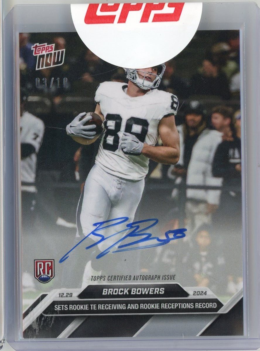 2024 Topps Now Brock Bowers #17A Auto /10 Las Vegas Raiders Rookie RC Football Card