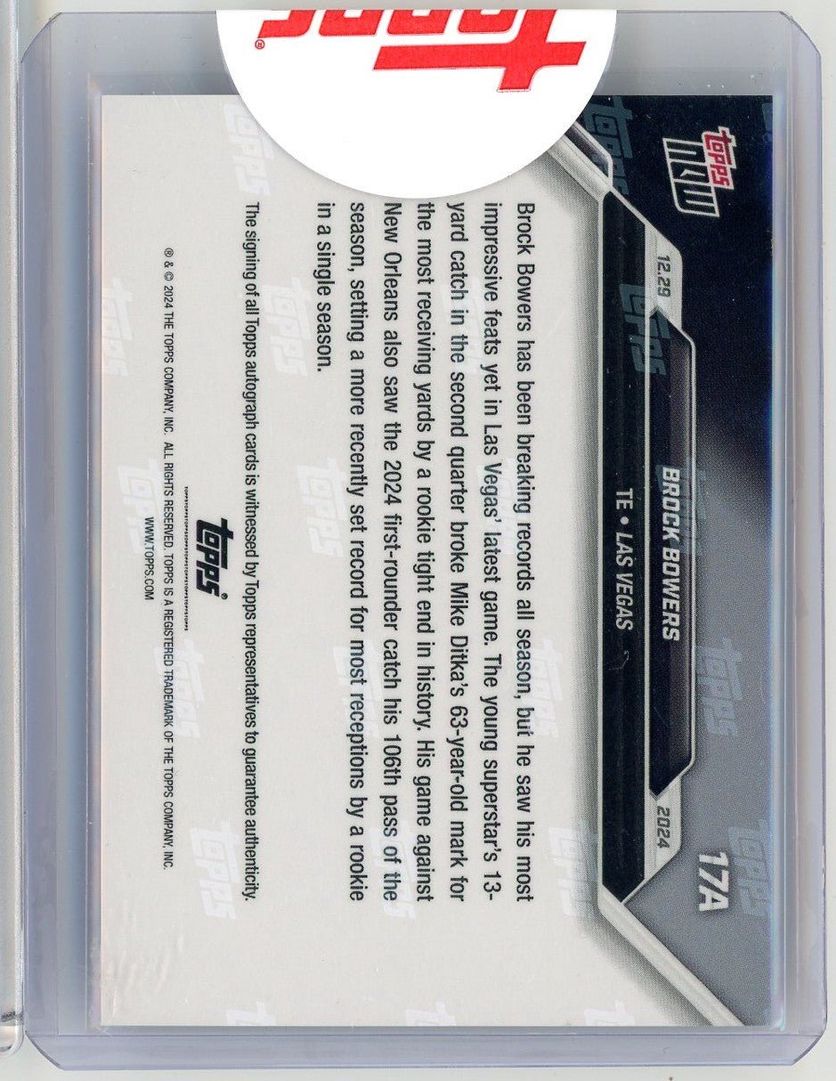 2024 Topps Now Brock Bowers #17A Auto /10 Las Vegas Raiders Rookie RC Football Card