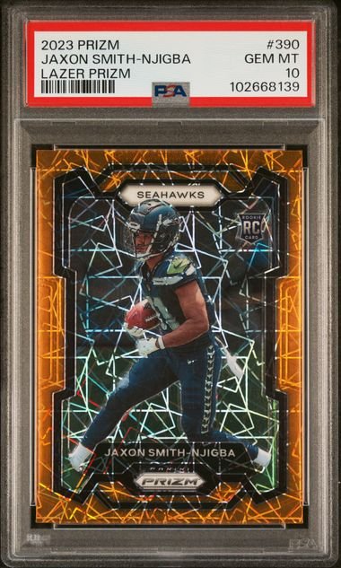 Graded 2023 Panini Prizm Jaxon Smith-Njigba #390 Lazer Prizm Rookie RC Football Card PSA 10 Gem Mint