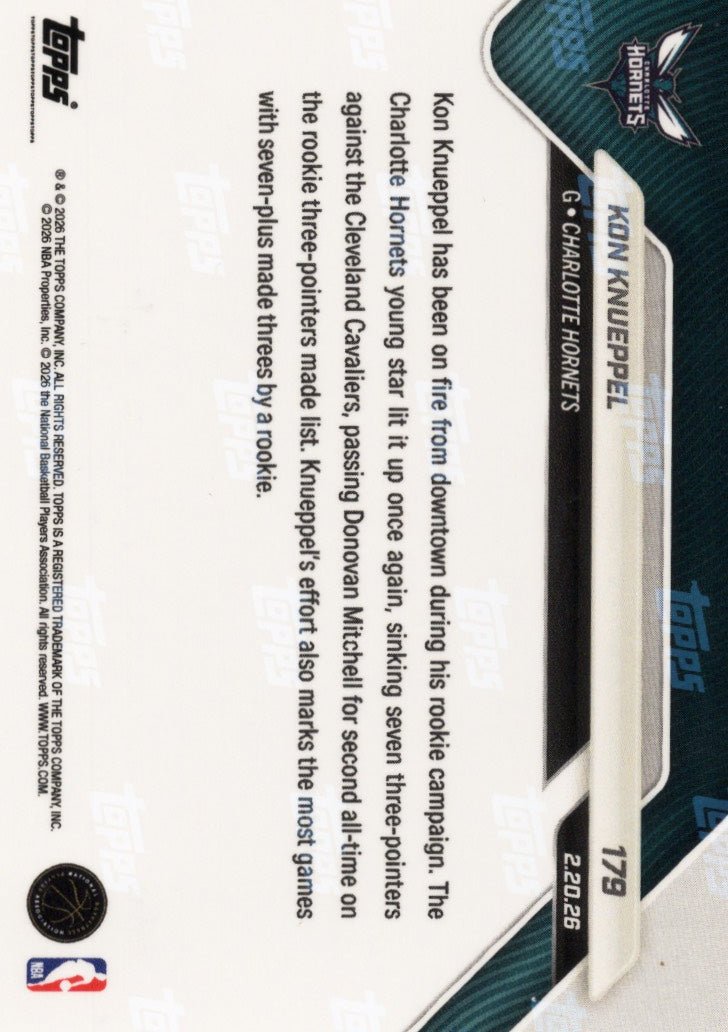 2025 Topps Now Kon Knueppel #179 Black Foil /10 Charlotte Hornets Rookie RC Basketball Card