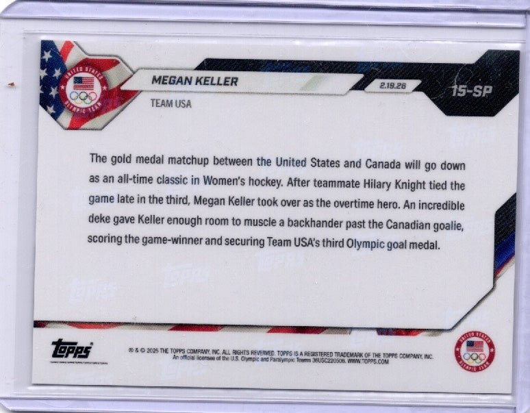 2026 Topps Now Olympics Megan Keller #15SP Team USA Hockey Card