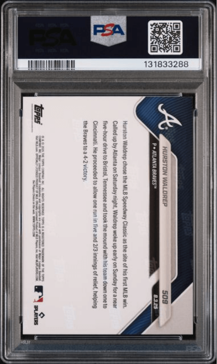 Graded 2025 Topps Now Hurston Waldrep #509 Rookie RC Baseball Card PSA 10 Gem Mint