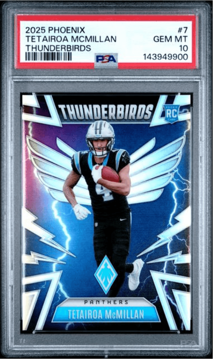 Graded 2025 Panini Phoenix Tetairoa McMillan #7 Thunderbirds Rookie RC Football Card PSA 10 Gem Mint