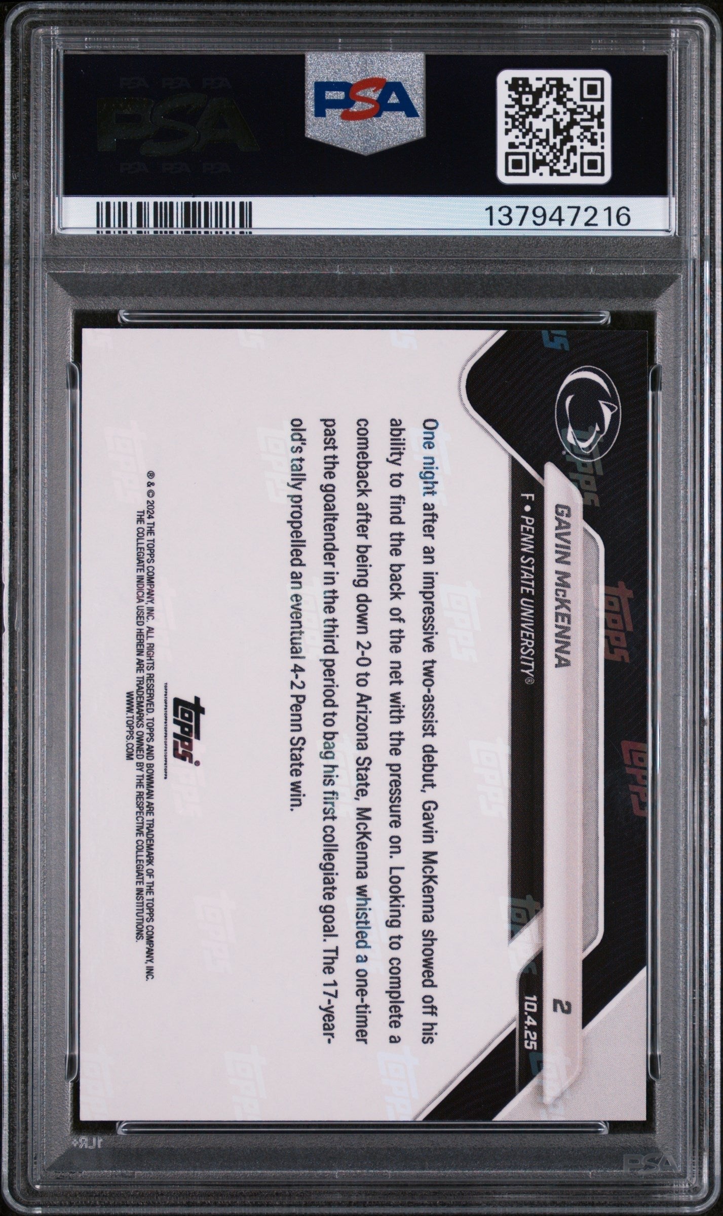Graded 2025 Topps Bowman U Now Gavin McKenna #2 Gold Foil /50 Rookie RC Hockey Card PSA 9 Mint