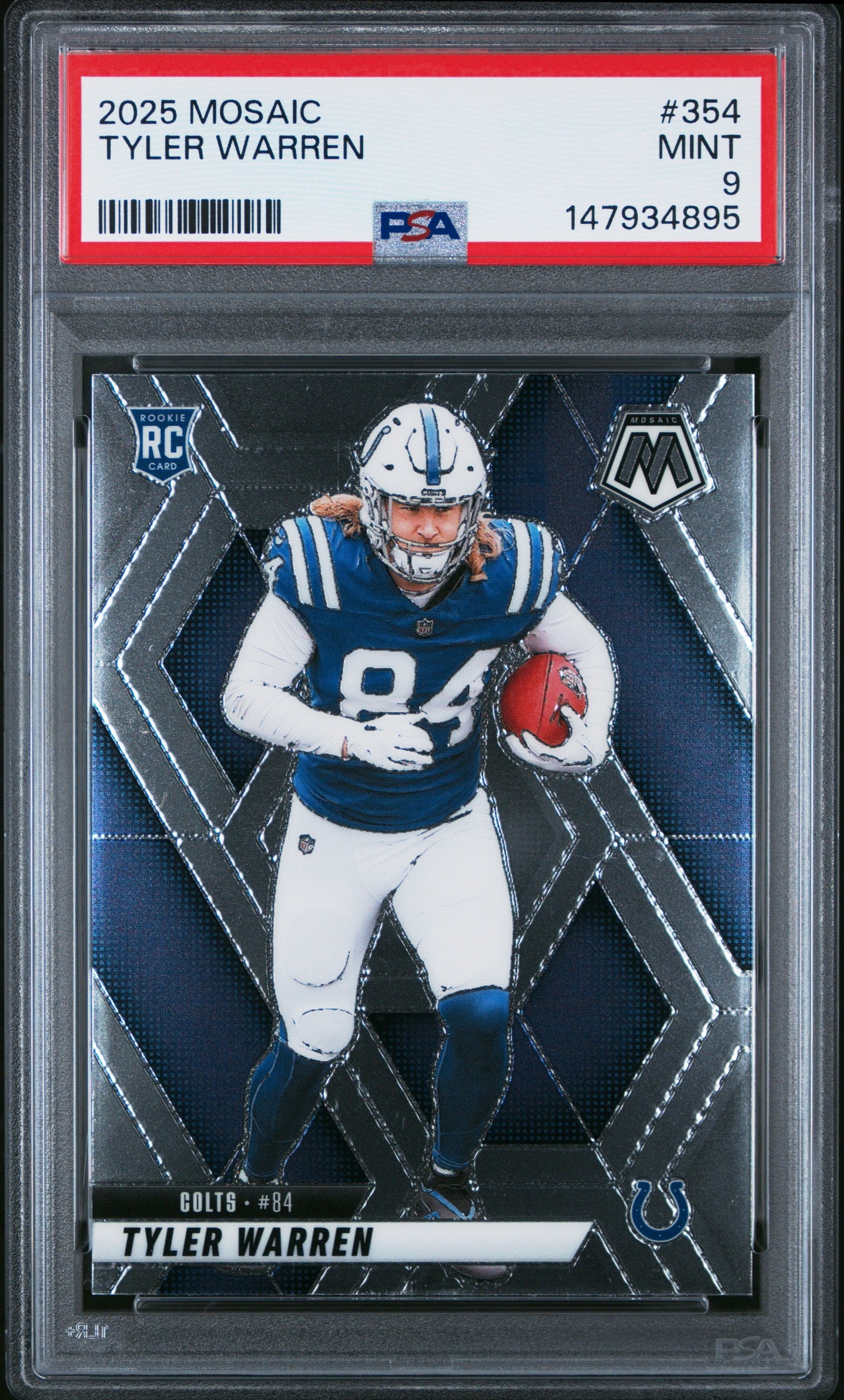 Graded 2025 Panini Mosaic Tyler Warren #354 Rookie RC Football Card PSA 9 Mint