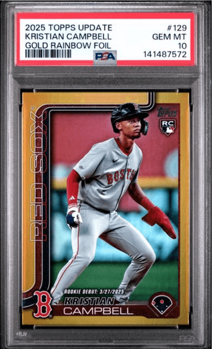 Graded 2025 Topps Update Kristian Campbell #129 Gold Rainbow Foil /50 Rookie RC Baseball Card PSA 10 Gem Mint