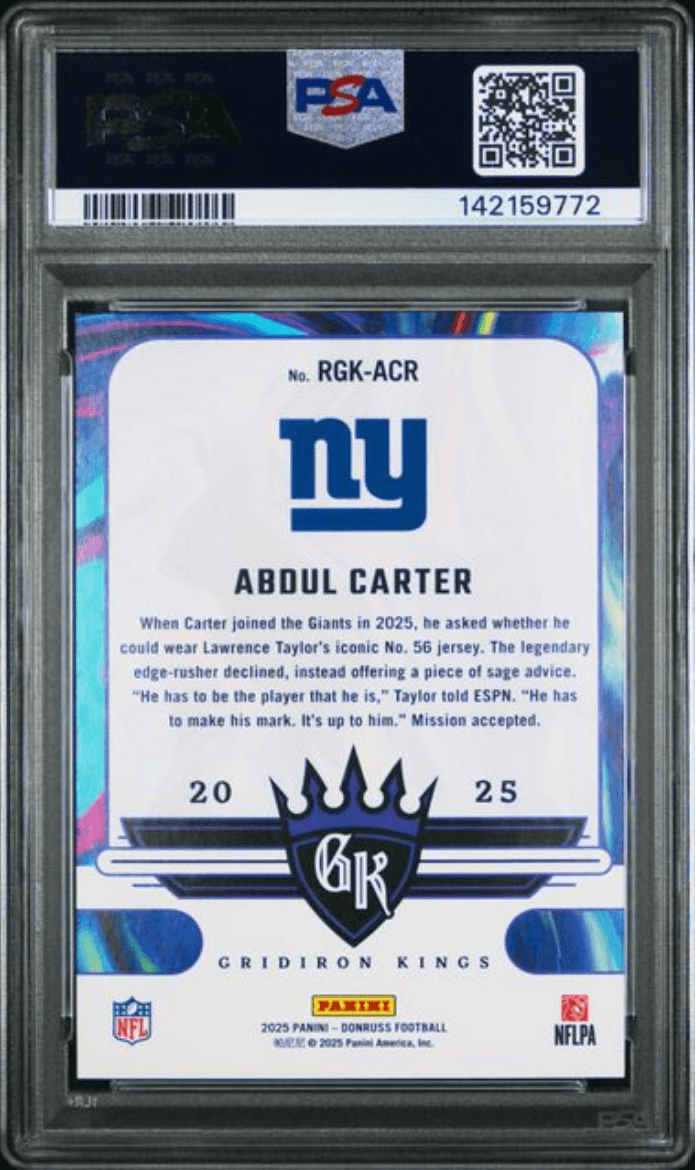 Graded 2025 Panini Donruss Abdul Carter #RGKACR Rookie Gridiron Kings Rookie RC Football Card PSA 10 Gem Mint