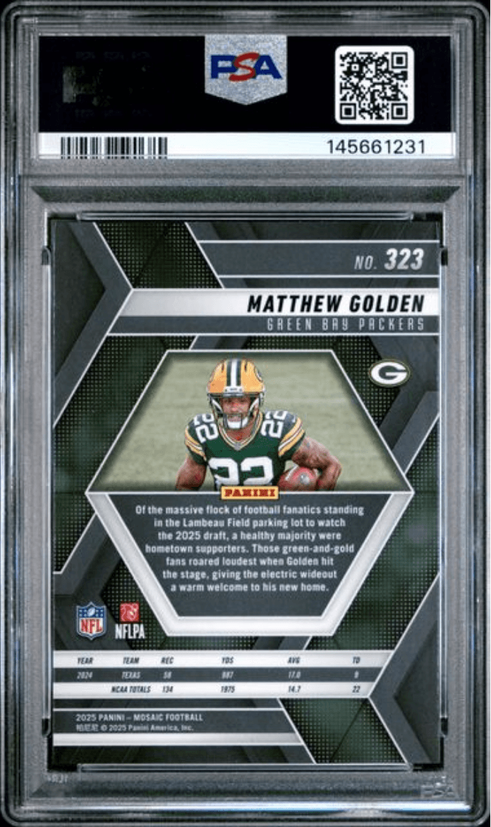 Graded 2025 Panini Mosaic Matthew Golden #323 Rookie RC Football Card PSA 10 Gem Mint