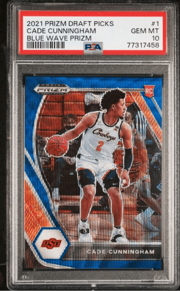 Graded 2021 Panini Prizm Draft Picks Cade Cunningham #1 Blue Wave Prizm /249 Rookie RC Basketball Card PSA 10 Gem Mint