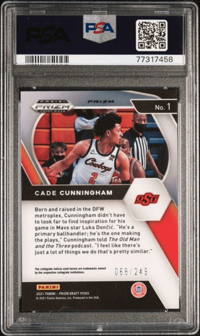 Graded 2021 Panini Prizm Draft Picks Cade Cunningham #1 Blue Wave Prizm /249 Rookie RC Basketball Card PSA 10 Gem Mint