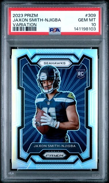 Graded 2023 Panini Prizm Jaxon Smith-Njigba #309 Variation Rookie RC Football Card PSA 10 Gem Mint