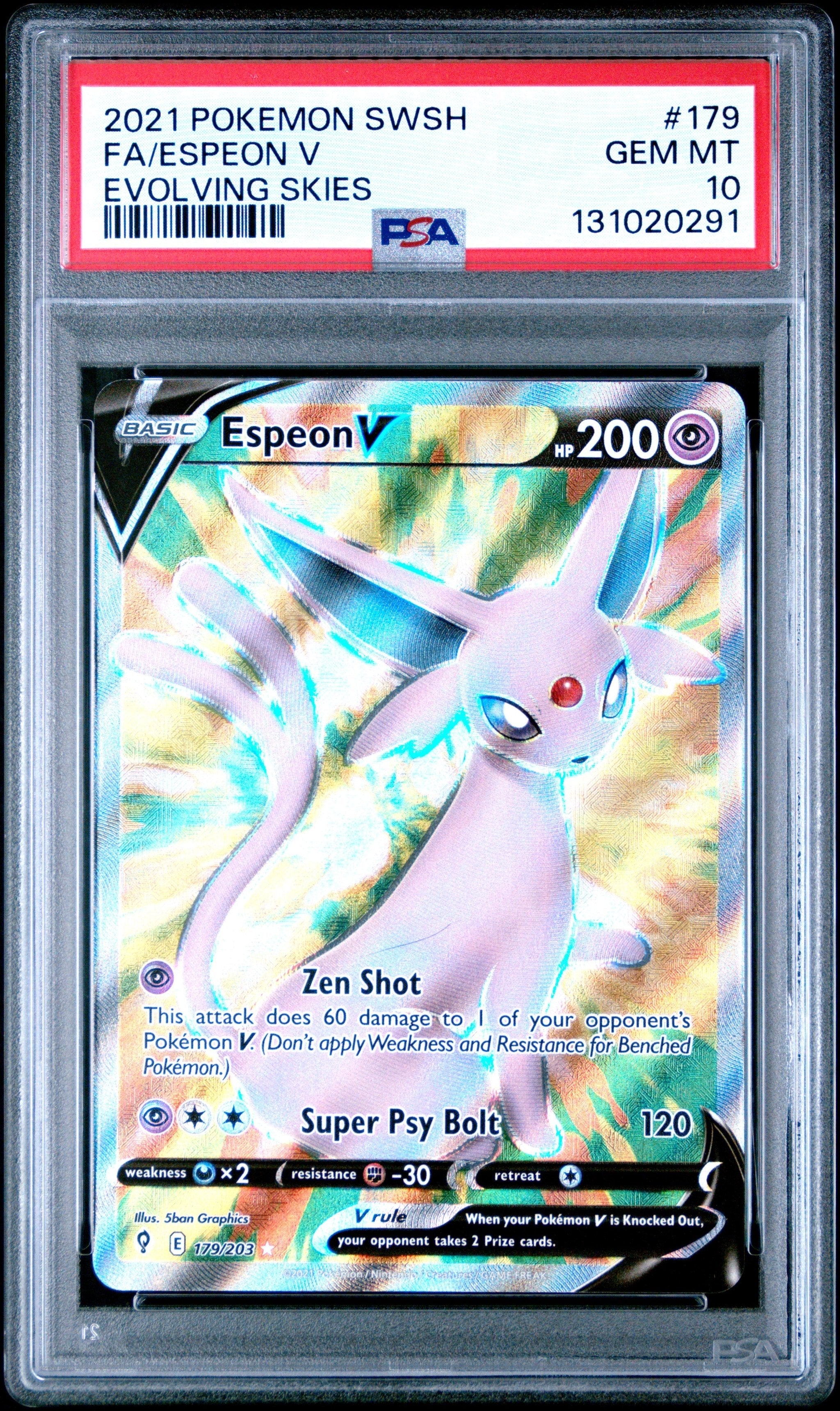 Graded 2021 PKM Japanese SWSH Espeon #179 V FA Evolving Skies Trading Card Game PSA 10 Gem Mint