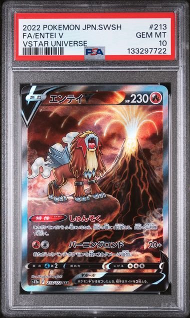 Graded 2022 PKM Japanese Sword & Shield Entei V #213 VStar Universe Trading Card Game PSA 10 Gem Mint