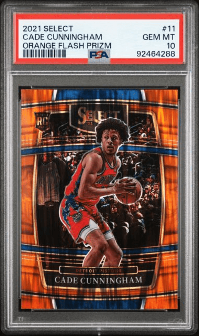 Graded 2021 Panini Select Cade Cunningham #11 Orange Flash Prizm Rookie RC Basketball Card PSA 10 Gem Mint