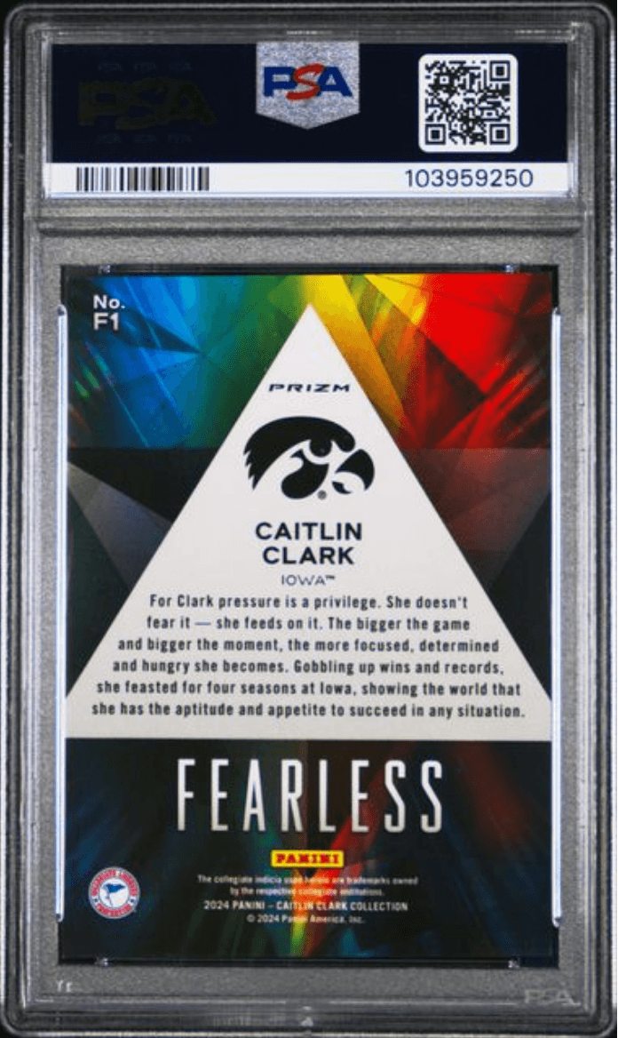 Graded 2024 Panini Caitlin Clark Collection Caitlin Clark #F1 Fearless Rookie RC Basketball Card PSA 10 Gem Mint