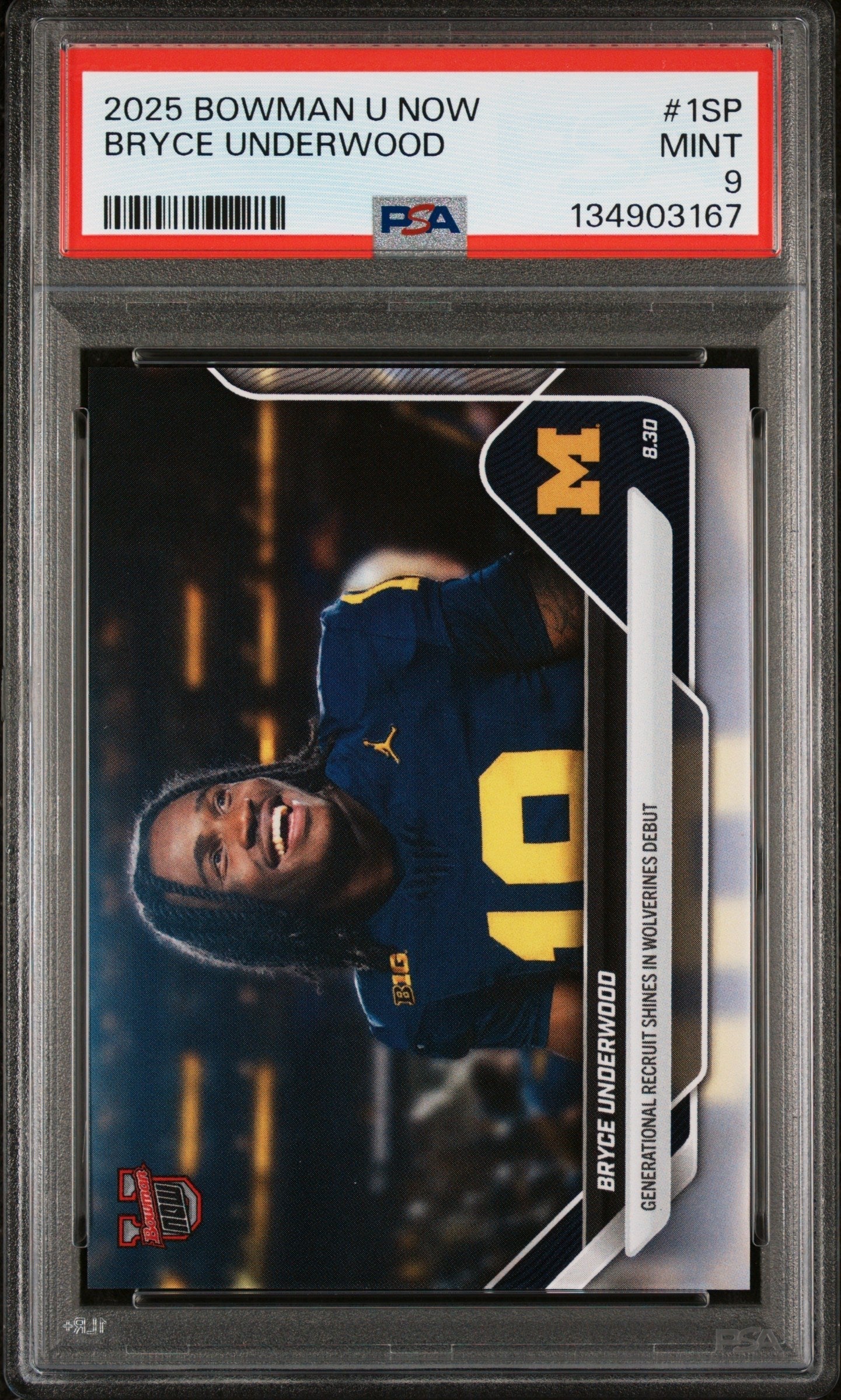 Graded 2025 Topps Bowman U Now Bryce Underwood #1SP Rookie RC Football Card PSA 9 Mint