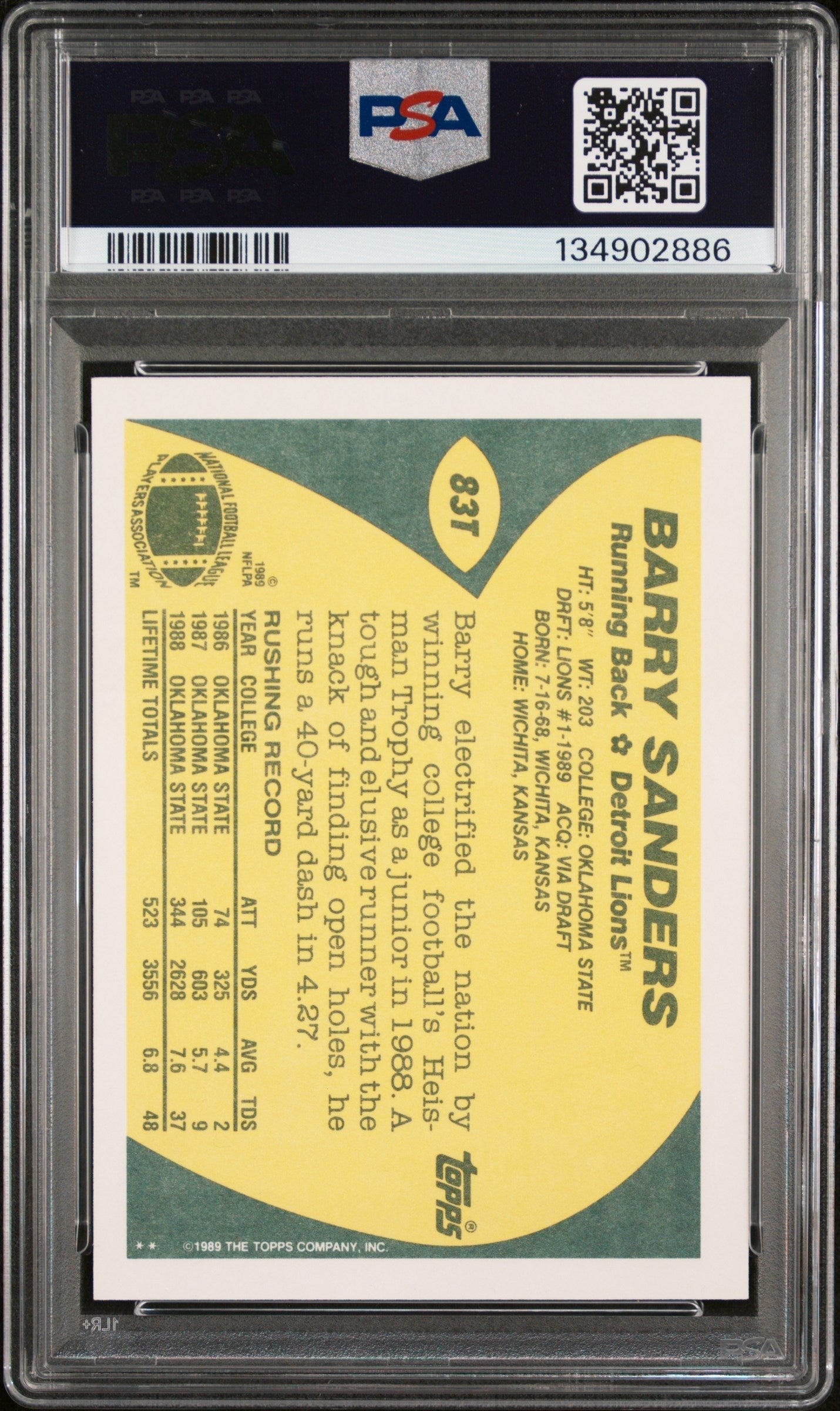 Graded 1989 Topps Traded Barry Sanders #83T Rookie RC Football Card PSA 8 Near Mint