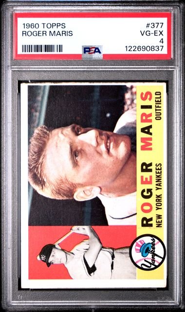 Graded 1960 Topps Roger Maris #377 Baseball Card PSA 4 VG-EX