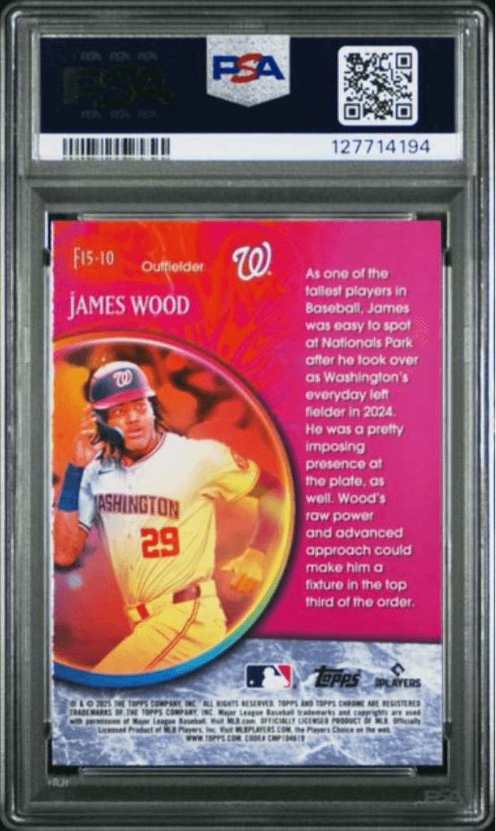 Graded 2025 Topps Chrome James Wood #F15-10 Fortune 15 Rookie RC Baseball Card PSA 10 Gem Mint