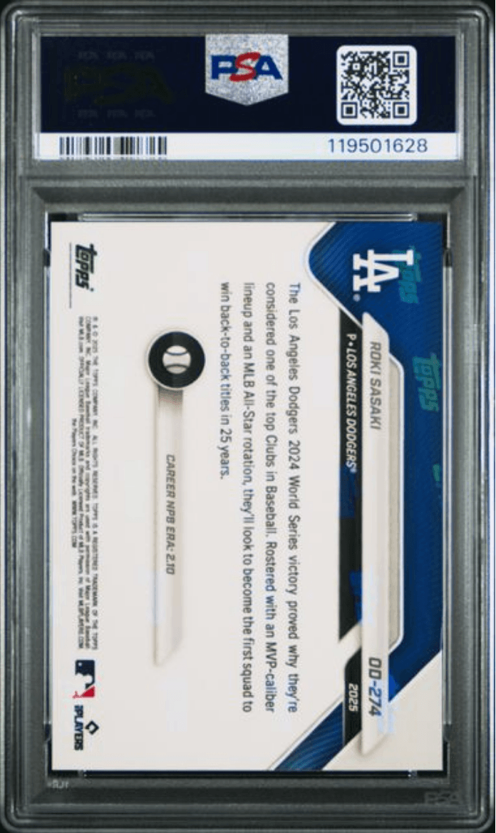 Graded 2025 Topps Now Roki Sasaki #OD274 Road to Opening Day Rookie RC Baseball Card PSA 10 Gem Mint